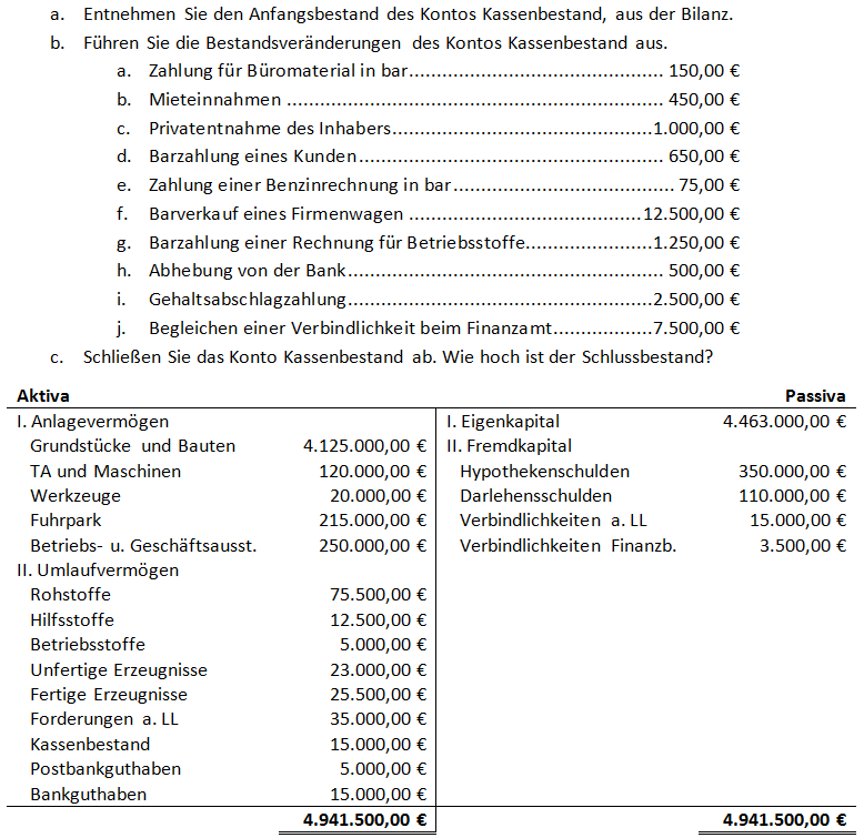 Auflsung der Bilanz in Bestandskonten Aufgabe